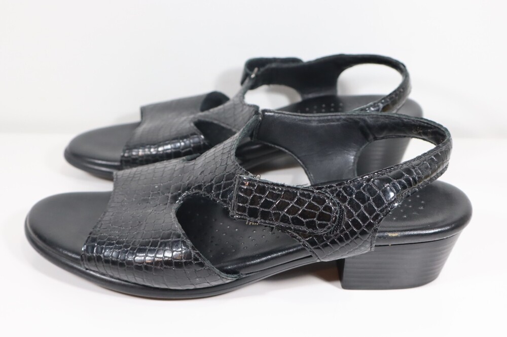 SAS Sandals Slingback Womens 8.5 N Black Aligator Print Leather Comfort Casual
